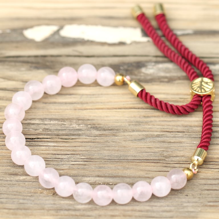 18K Gold Plated Rose Quartz Gemstone Bordeaux String Bracelet