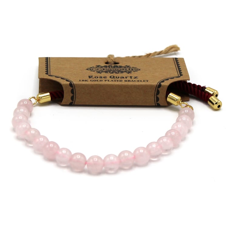 18K Gold Plated Rose Quartz Gemstone Bordeaux String Bracelet