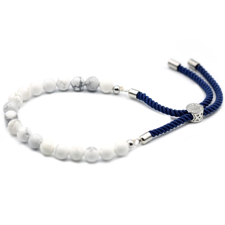 925 Silver Plated White Howlite Gemstone Navy String Bracelet