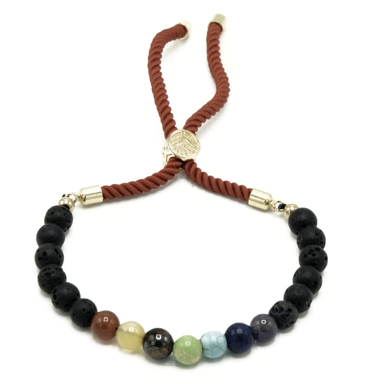 18K Gold Plated Lava Stone Chakra Gemstone Royal String Bracelet - Harmonize Your Energy