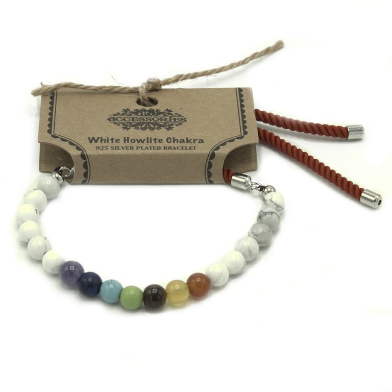925 Silver Plated Gemstone Royal Red String White Howlite Chakra Balance Bracelet