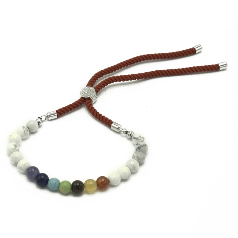 925 Silver Plated Gemstone Royal Red String White Howlite Chakra Balance Bracelet