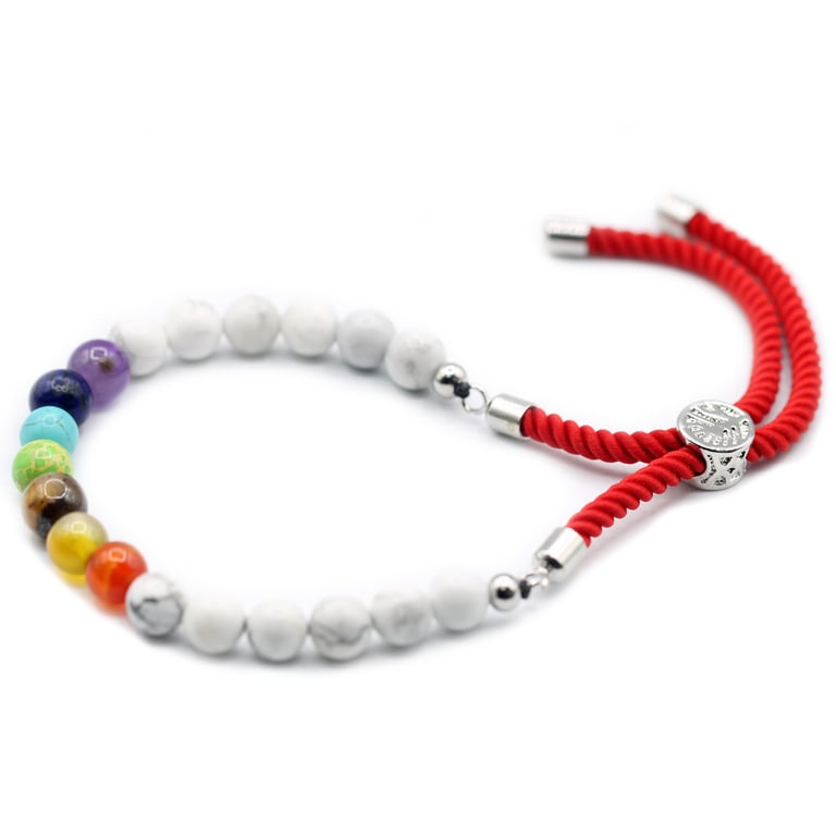 925 Silver Plated Gemstone Royal Red String White Howlite Chakra Balance Bracelet