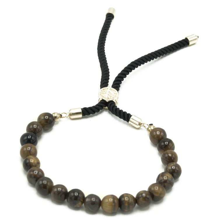 18K Gold Plated Tiger Eye Gemstone Black String English Style Bracelet
