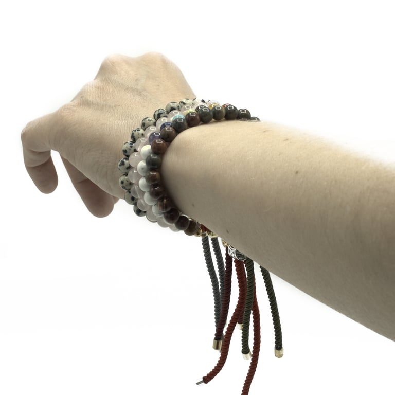 925 Silver Plated Dalmatian Jasper Charcoal String Bracelet Gemstone Jewelry
