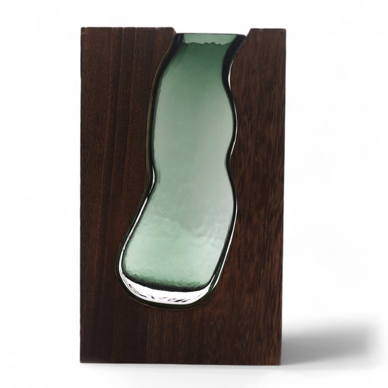 Dark Tung Wood Terrarium Vase - Glass Interior