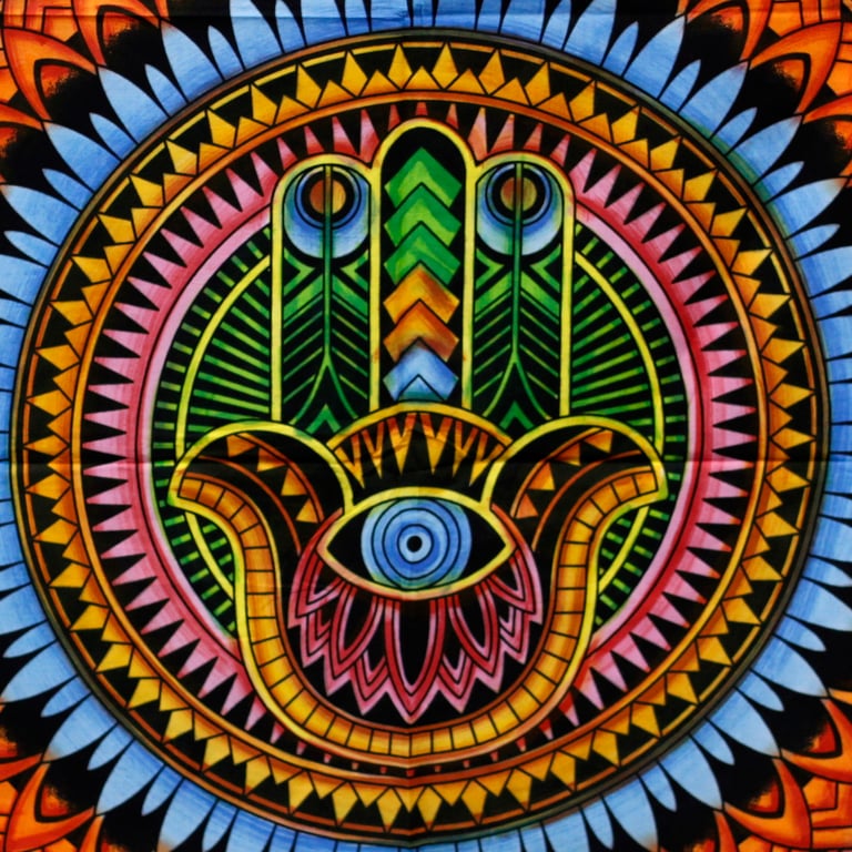 Handbrushed Cotton Wall Art - Hamsa Handmade Middle Eastern Decoration