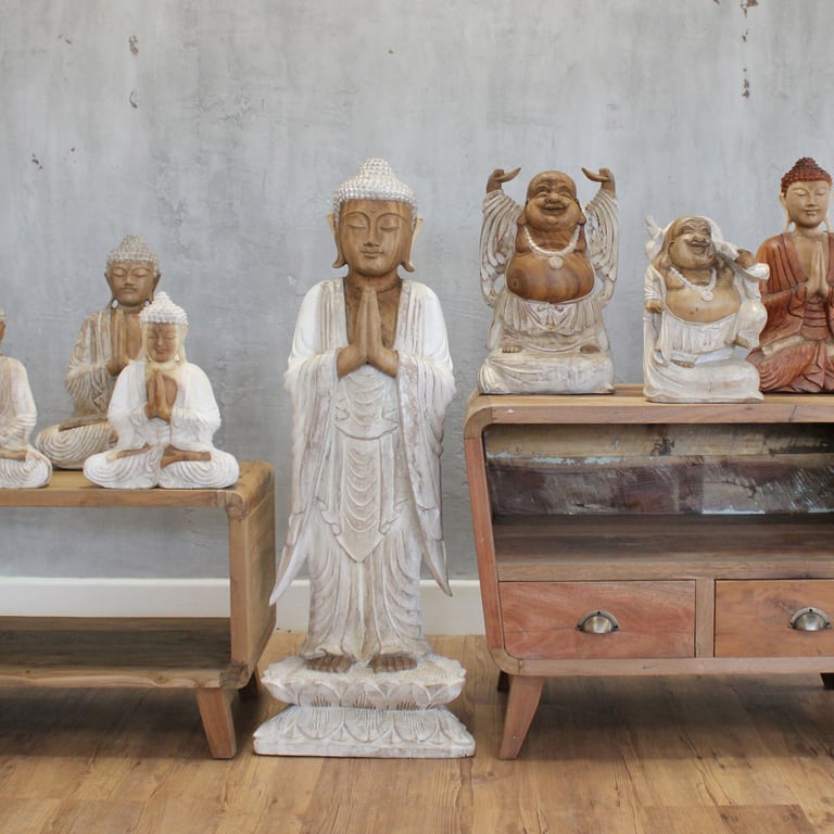 1m Whitewash Standing Buddha Statue - Premium Quality, Warm Welcome