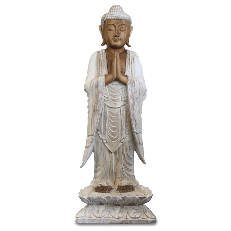 1m Whitewash Standing Buddha Statue - Premium Quality, Warm Welcome