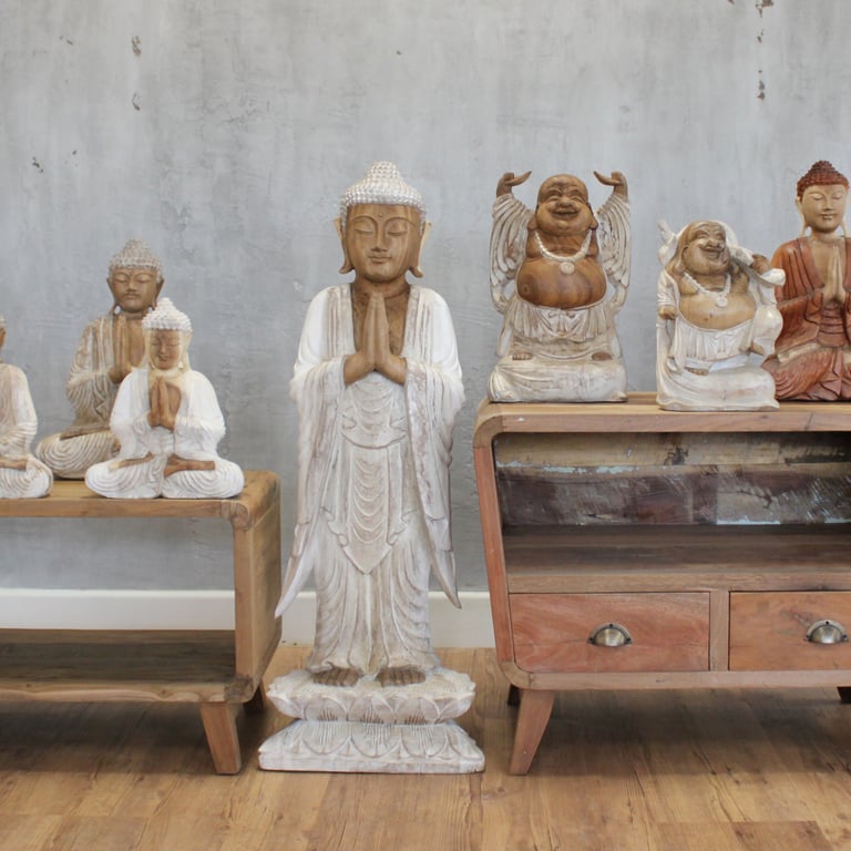 1m Whitewash Standing Buddha Statue - Premium Quality, Warm Welcome