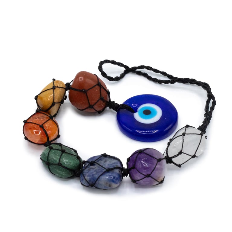 Hanging Chakra Stone Pendant - Evil Eye Protection Crystal Healing Amulet