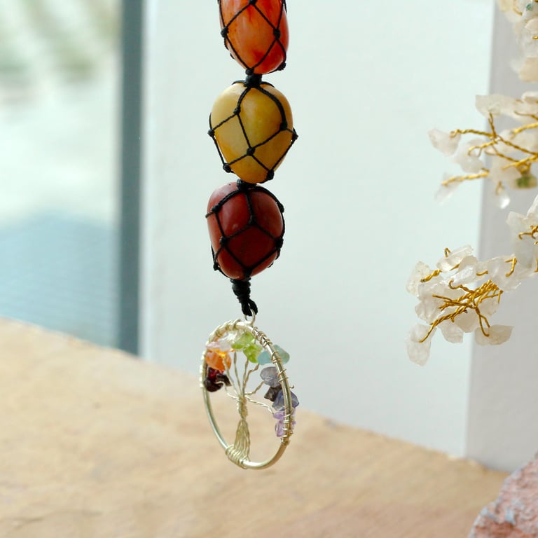 Tree of Life Chakra Balancing Hanging Stone Pendant for Spiritual Energy Healing