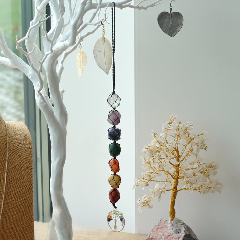 Tree of Life Chakra Balancing Hanging Stone Pendant for Spiritual Energy Healing
