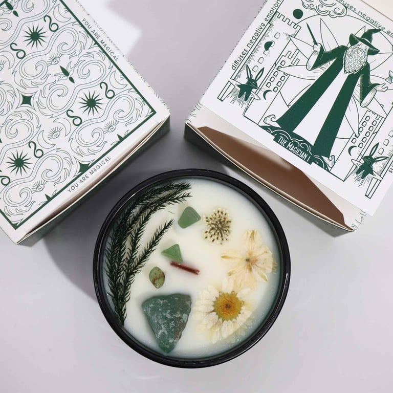 Hop Hare Crystal Magic Flower Candle - The Magician, Enchanted Ambiance with Vibrational Energy