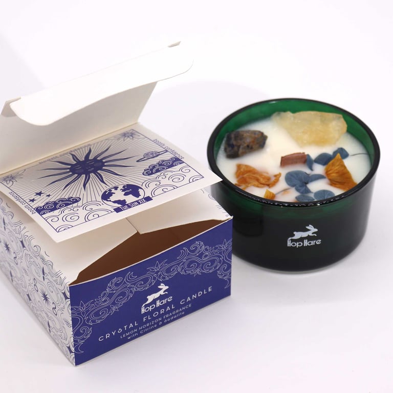 Hop Hare Crystal Magic Flower Sun Candle - Uplifting Energy and Calming Ambiance