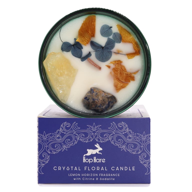 Hop Hare Crystal Magic Flower Sun Candle - Uplifting Energy and Calming Ambiance