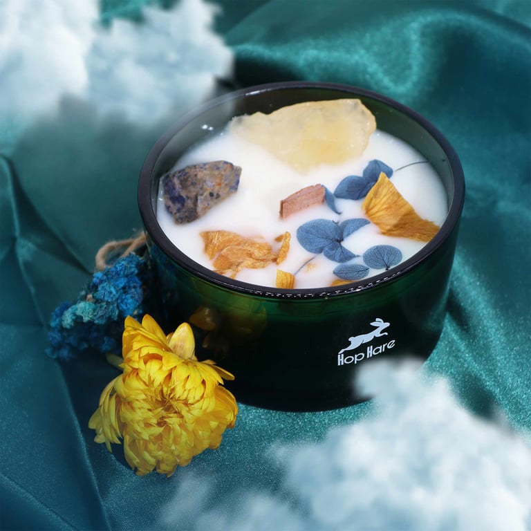 Hop Hare Crystal Magic Flower Sun Candle - Uplifting Energy and Calming Ambiance