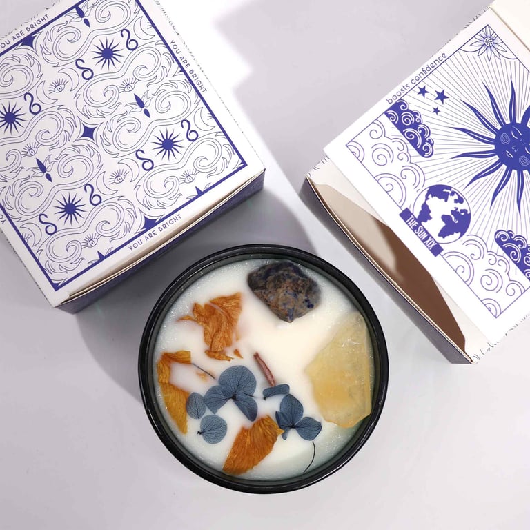 Hop Hare Crystal Magic Flower Sun Candle - Uplifting Energy and Calming Ambiance