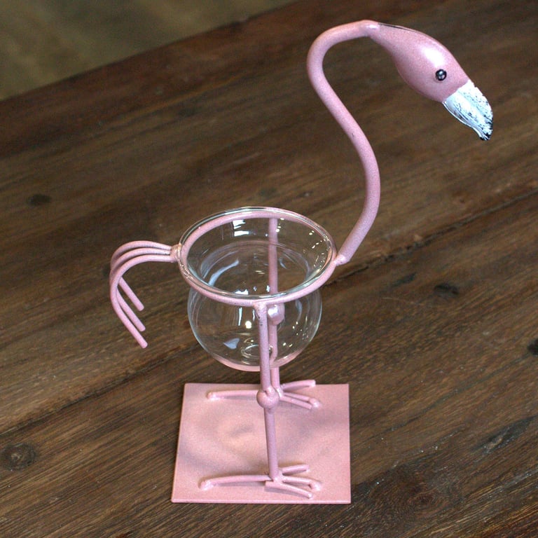 Hydroponic Decorative Planter - Pink Metal Flamingo (Des 2)