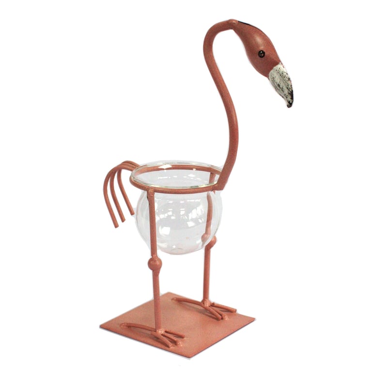 Hydroponic Decorative Planter - Pink Metal Flamingo (Des 2)