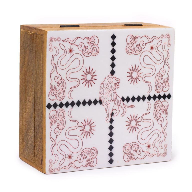 Hop Hare Enamel Square Box with Lion & Snakes Design - Handcrafted Gift Jewelry Box
