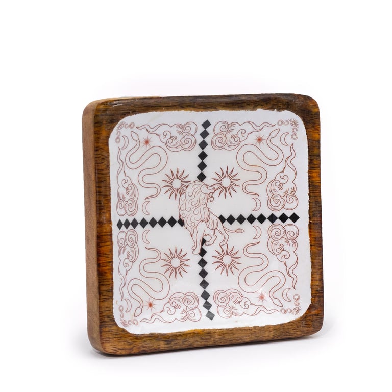 Hop Hare Big Enameled Square Trinket Tray - Lion & Snake Design Storage Organizer