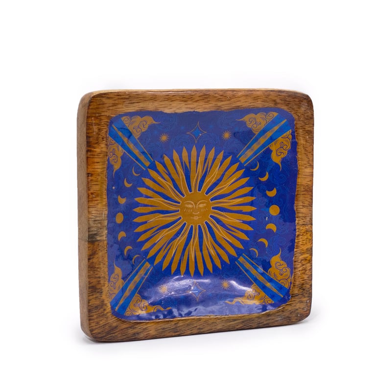 Hop Hare Big Enameled Square Trinket Tray with Sun Design Decoration and Storage