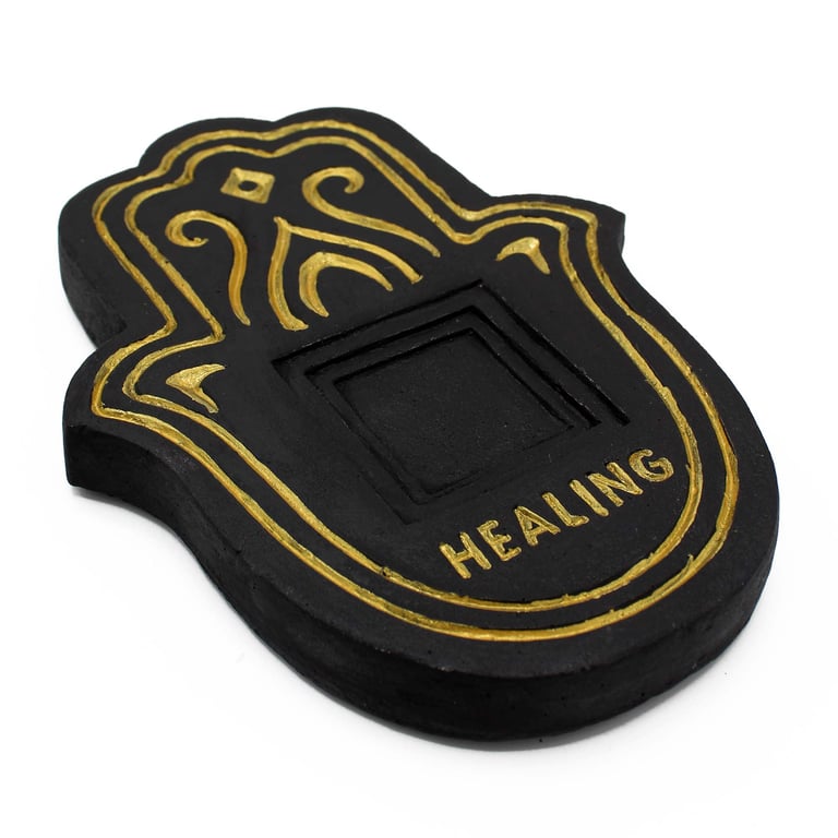 Black and Gold Healing Incense Plate - Lava Stone Effect Holder for Meditation and Relaxation