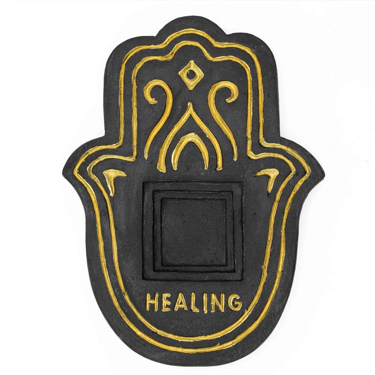 Black and Gold Healing Incense Plate - Lava Stone Effect Holder for Meditation and Relaxation