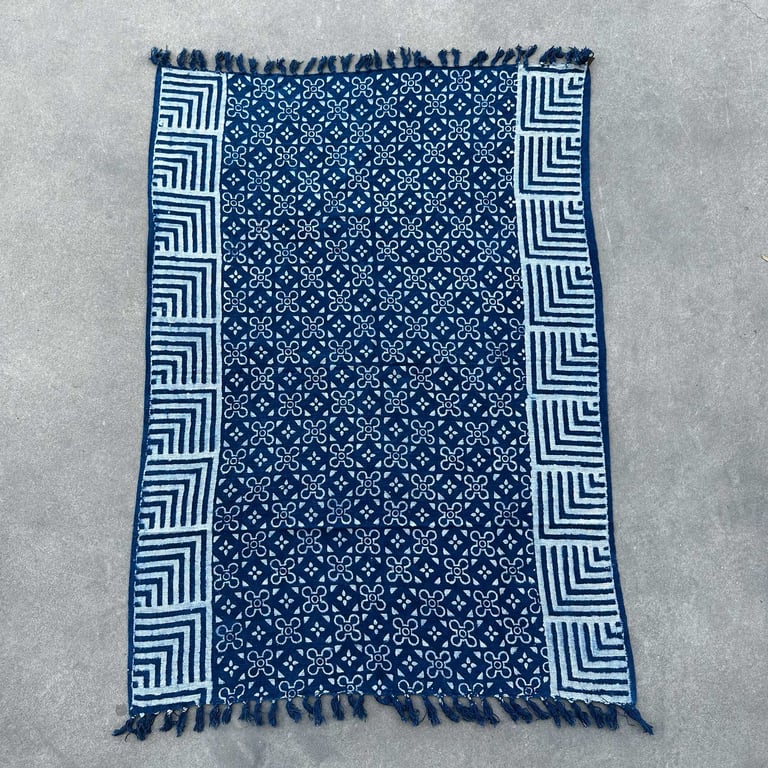 170x120cm Handmade Indigo Kasba Tiles Throw - Premium Quality