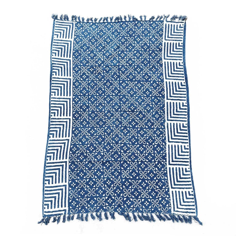 170x120cm Handmade Indigo Kasba Tiles Throw - Premium Quality