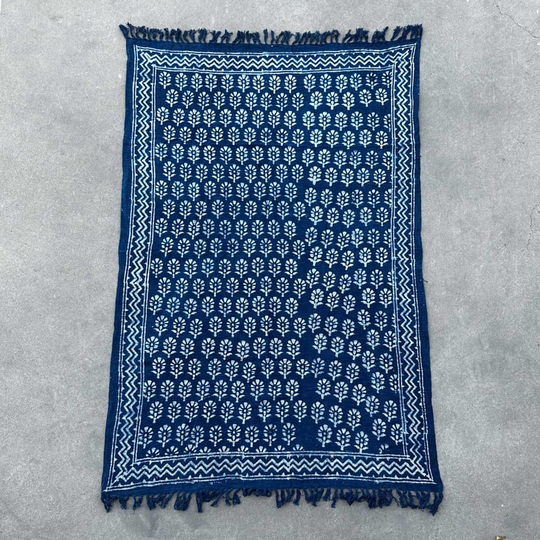 170x120cm Handmade Indigo Chhota Flower Throw - Artisanal Quality