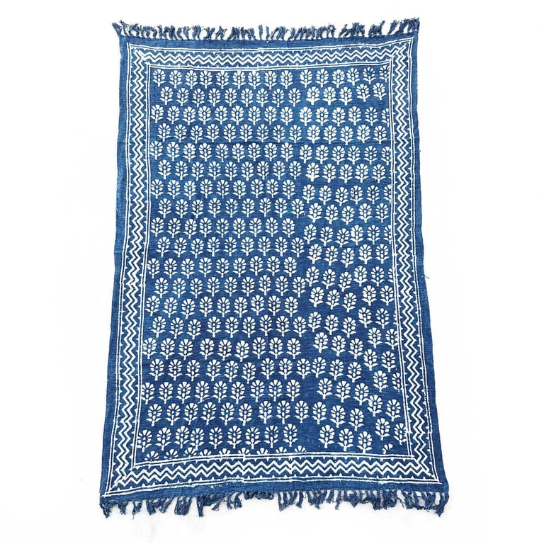 170x120cm Handmade Indigo Chhota Flower Throw - Artisanal Quality
