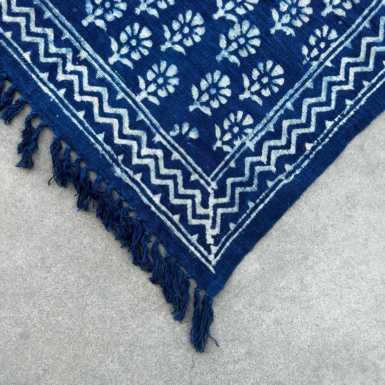 170x120cm Handmade Indigo Chhota Flower Throw - Artisanal Quality