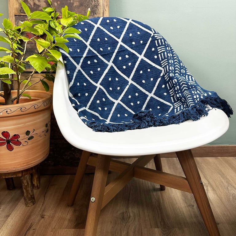 170x120cm Handmade Indigo Heerak Throw - Midnight Blue