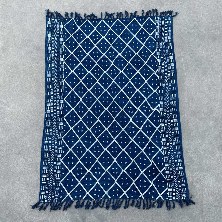 170x120cm Handmade Indigo Heerak Throw - Midnight Blue