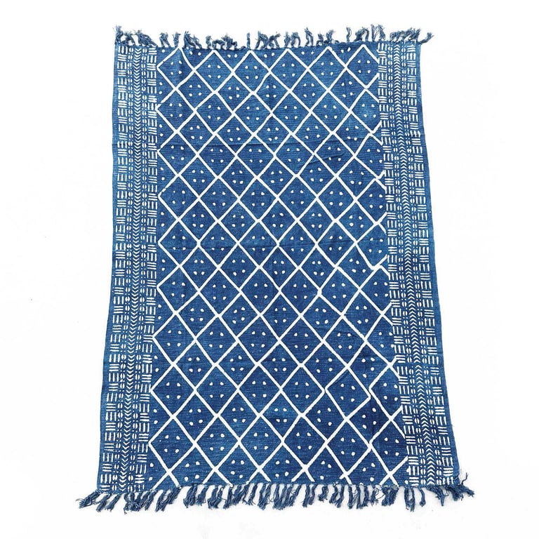170x120cm Handmade Indigo Heerak Throw - Midnight Blue