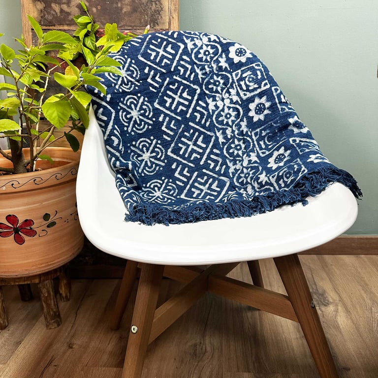 170x120cm Handmade Indigo Stripe Throw - Desi Design, Artisanal Quality
