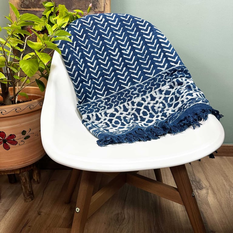 170x120cm Handmade Indigo Throw - Seedha Arrows (Brand)