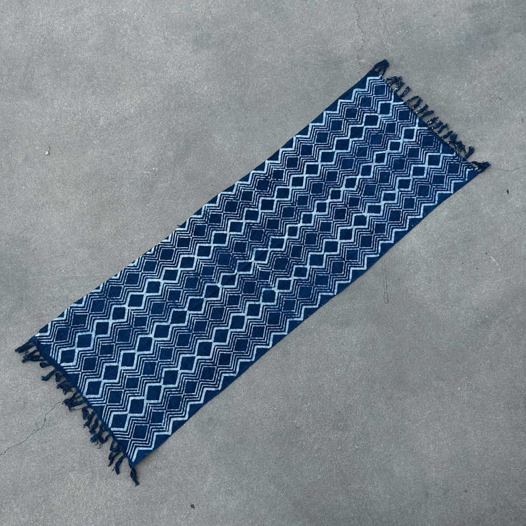 170x60cm Handmade Indigo Runner (Heerak Patern) - Heirloom Quality Rug