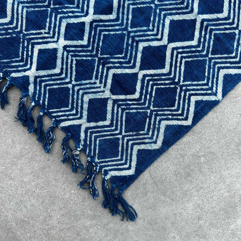 170x60cm Handmade Indigo Runner (Heerak Patern) - Heirloom Quality Rug