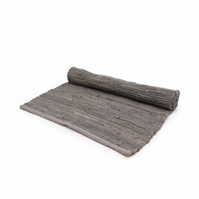 Small Handloom Indian Cotton Rug - Charcoal Handwoven Traditional Design