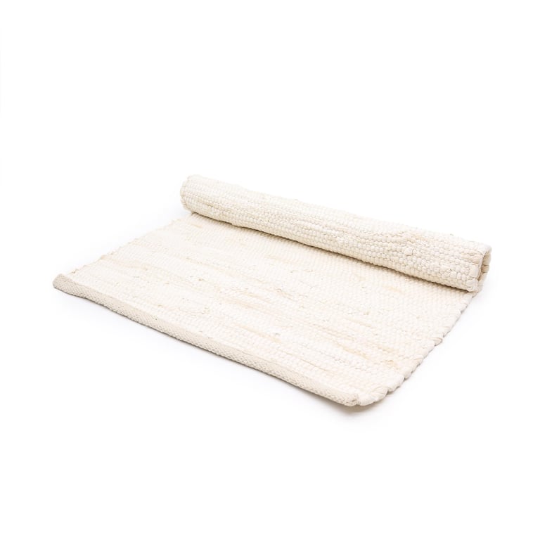 Handloom Small Indian Cotton Rug - Handcrafted Natural Fiber Cream Rug