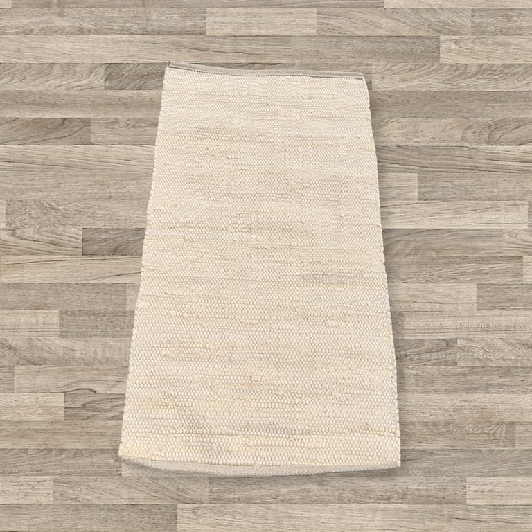 Handloom Small Indian Cotton Rug - Handcrafted Natural Fiber Cream Rug