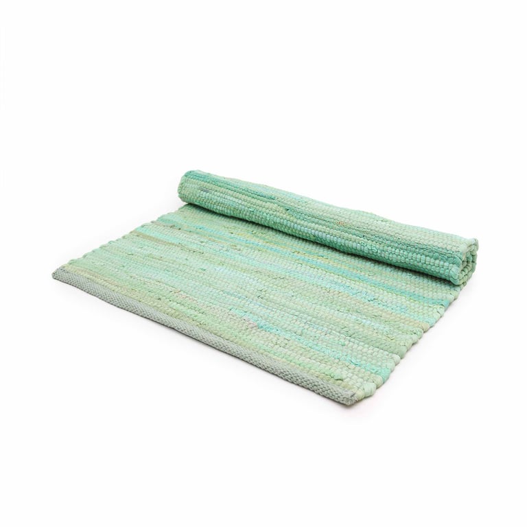 Handloom Indian Cotton Rug - Aqua Handwoven Natural Fiber Area Rug