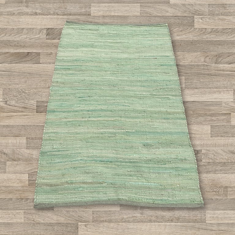 Handloom Indian Cotton Rug - Aqua Handwoven Natural Fiber Area Rug