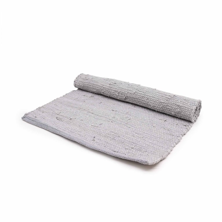 Small Indian Handloom Grey Cotton Rug - Natural Fiber and Handcrafted