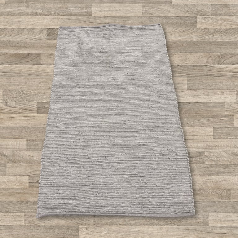 Small Indian Handloom Grey Cotton Rug - Natural Fiber and Handcrafted