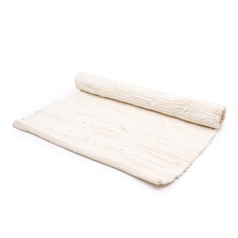 Handloom Cotton Rug (Medium) - Indian Artisan Crafted, Cream