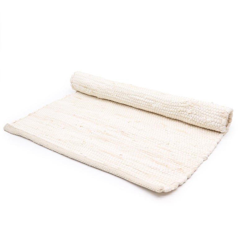 Handloom Cotton Rug (Large, Cream) - Indian Artisan Crafted